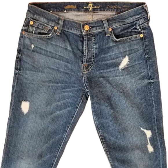 7 FOR ALL MANKIND Distressed Denim Josefina Skinny Boyfriend Jeans - Women's 28 - Picture 5 of 7